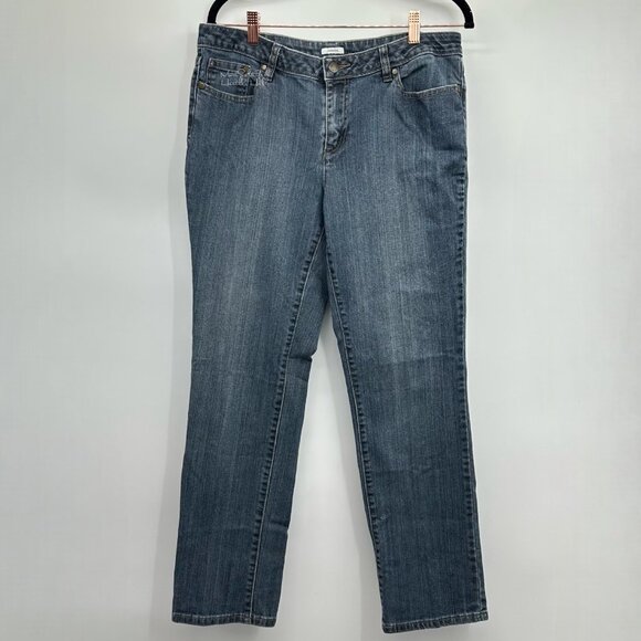 Liz Claiborne Dark Wash Stretch Embroidered Pockets Straight Leg Jeans Size 12 - Picture 1 of 5